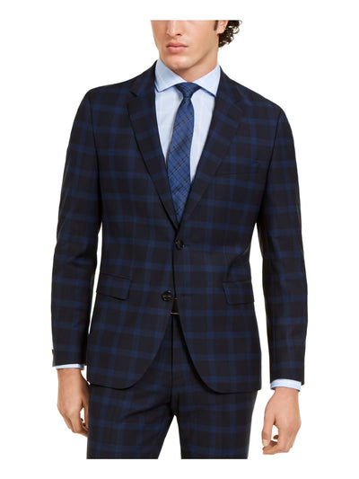 HUGO Mens Blue Single Breasted, Plaid Stretch Suit Separate Blazer Jacket 42R