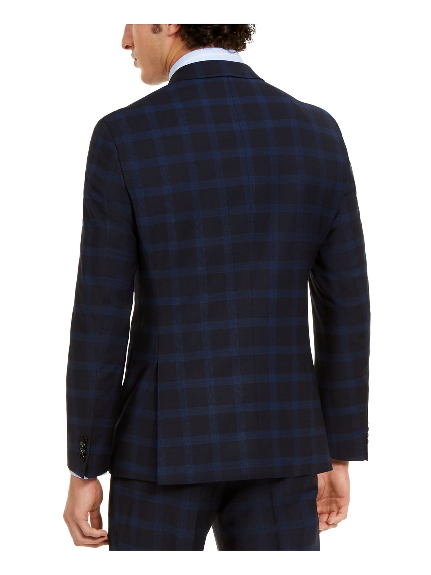 HUGO Mens Blue Single Breasted, Plaid Stretch Suit Separate Blazer Jacket 42R