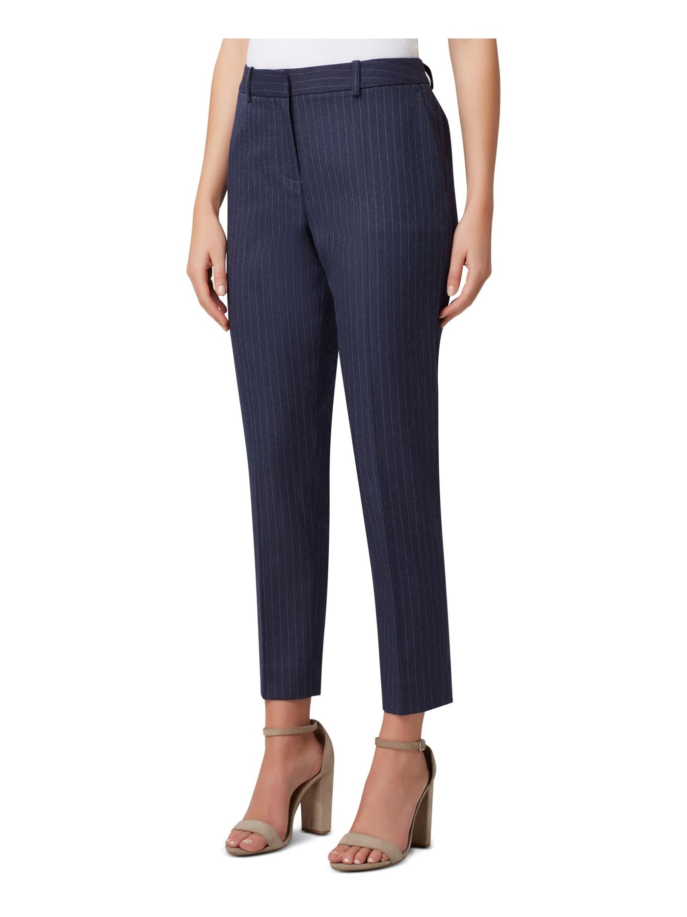 TAHARI Womens Navy Pinstripe Wear To Work Straight leg Pants Petites 4P