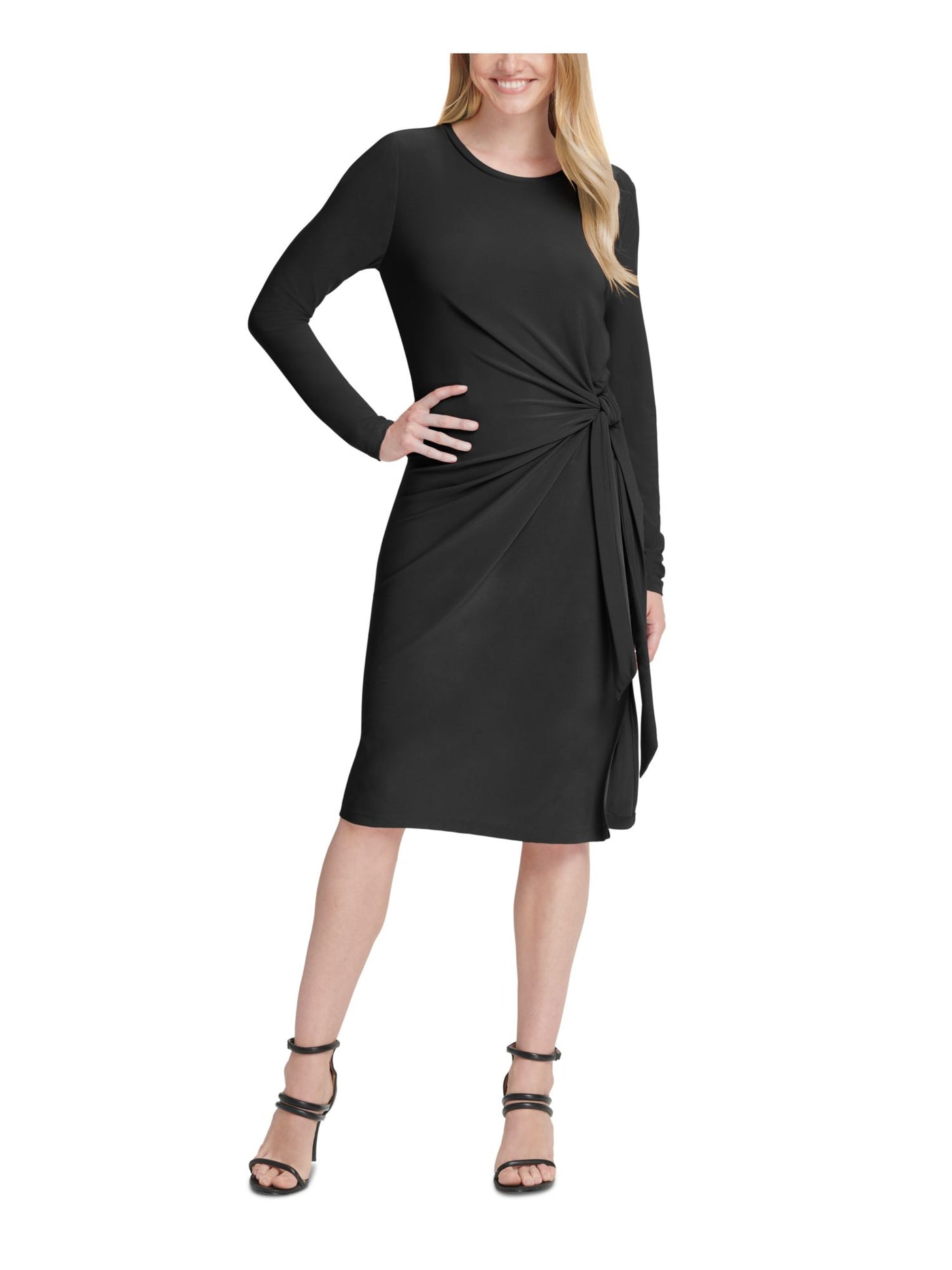 DKNY Womens Black Long Sleeve Crew Neck Knee Length Sheath Dress M