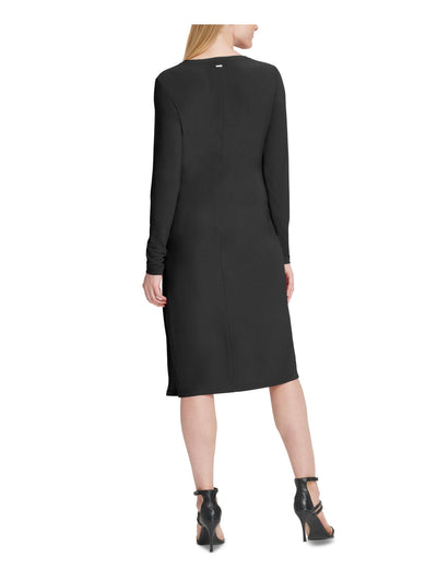 DKNY Womens Black Long Sleeve Crew Neck Knee Length Sheath Dress M