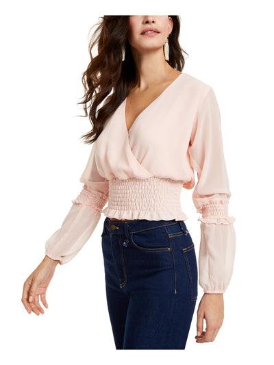 Q+A Los Angeles Womens Pink Long Sleeve V Neck Top M