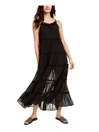 THE WEEKEND BRAND Womens Black Sleeveless Halter Maxi Ruffled Dress 2