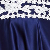 BLONDIE NITES Womens Navy Embellished Textured Floral Sleeveless V Neck Full-Length Formal Fit + Flare Dress