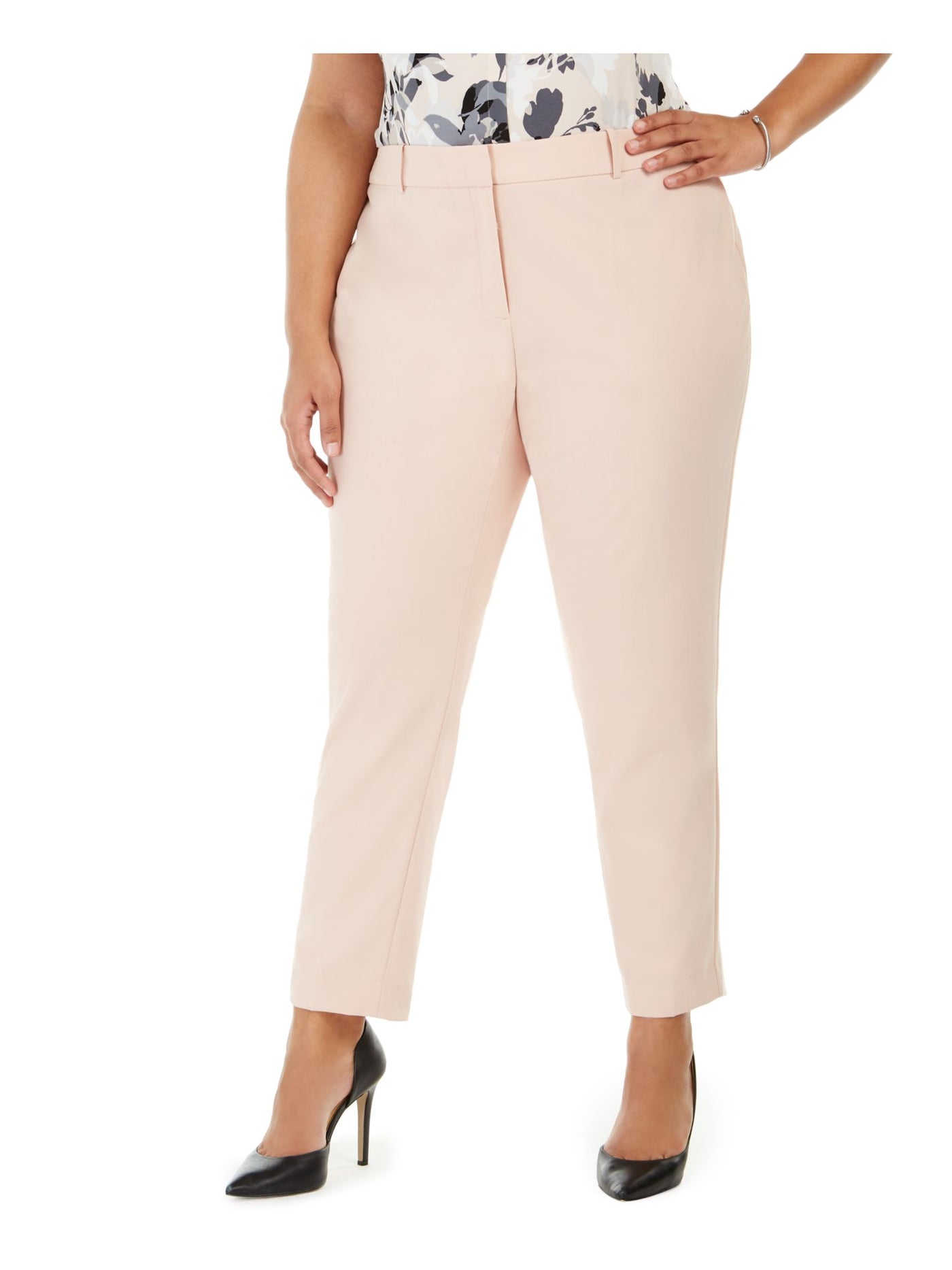 CALVIN KLEIN Womens Pink Stretch Zippered Pocketed Wear To Work Straight leg Pants Plus 20W
