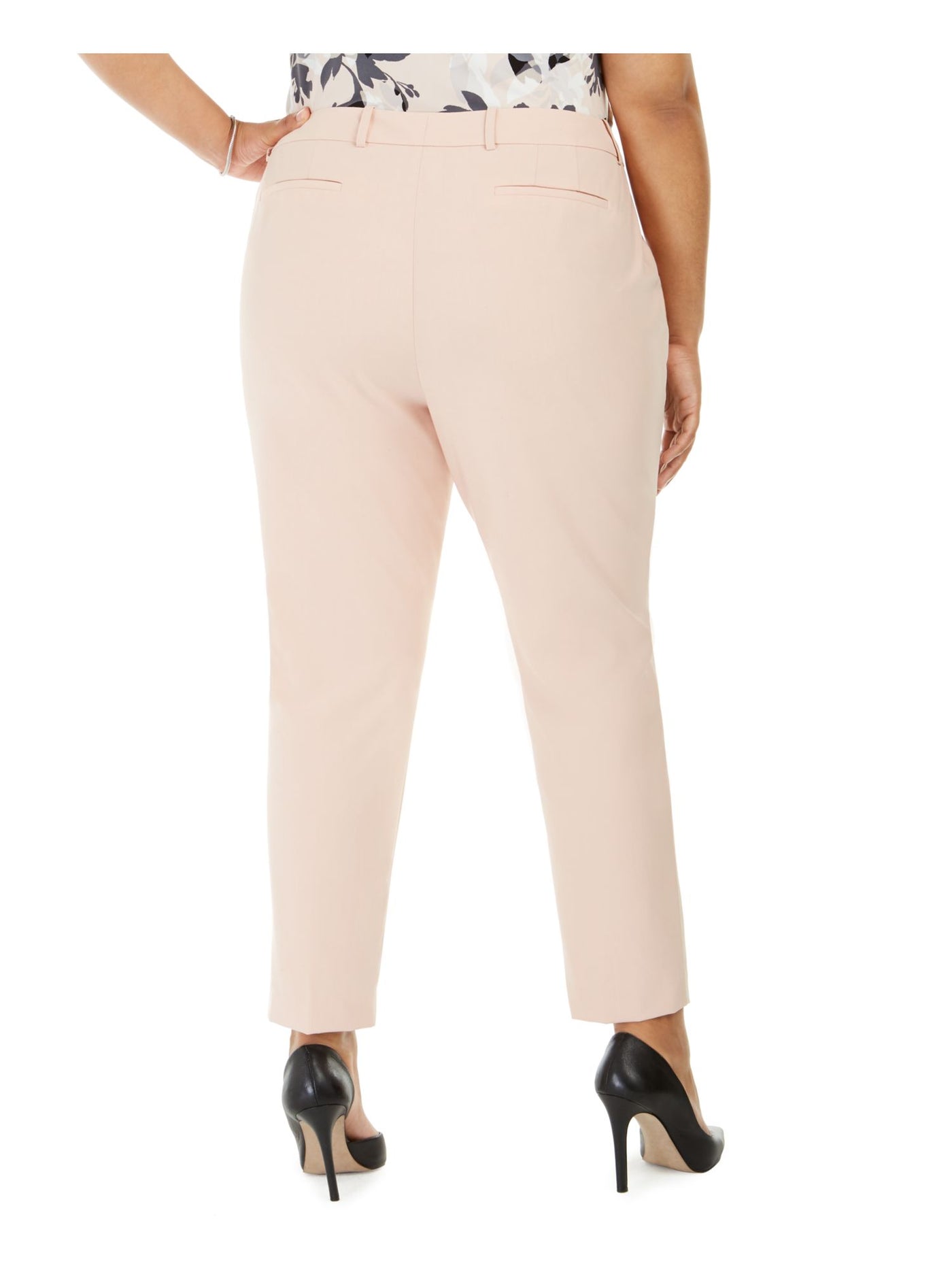 CALVIN KLEIN Womens Pink Stretch Zippered Pocketed Wear To Work Straight leg Pants Plus 18W