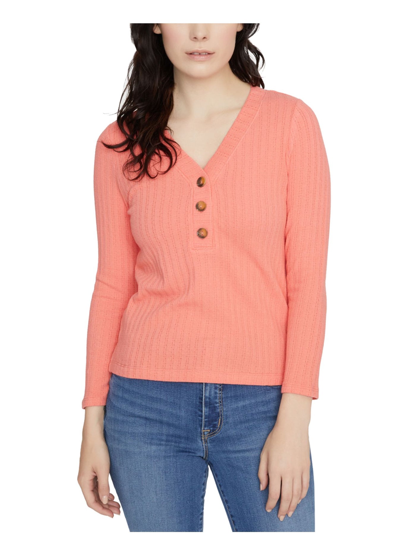 SANCTUARY Womens Coral 3/4 Sleeve With Buttons Sweater L