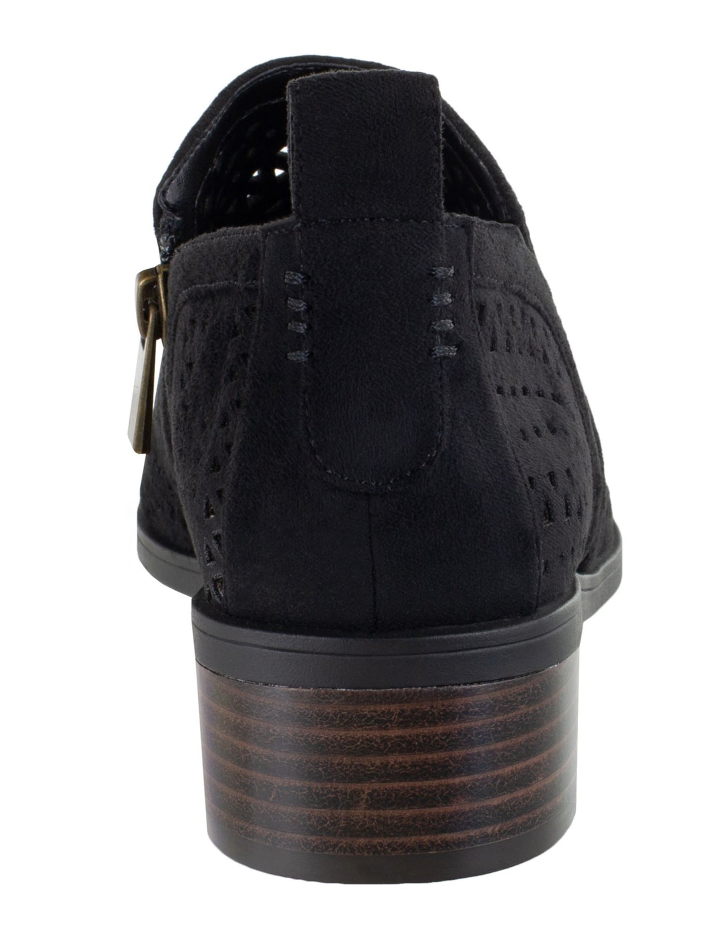 BELLA VITA Womens Black Perforated Padded Ashlyn Ii Almond Toe Block Heel Zip-Up Shootie 10 W