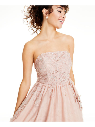 SAY YES TO THE PROM Womens Pink Embellished Sheer Floral Sleeveless Sweetheart Neckline Formal Hi-Lo Dress Juniors 9
