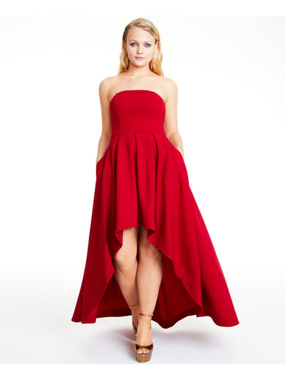 SPEECHLESS Womens Red Pocketed Sleeveless Strapless Maxi Evening Hi-Lo Dress Juniors 9