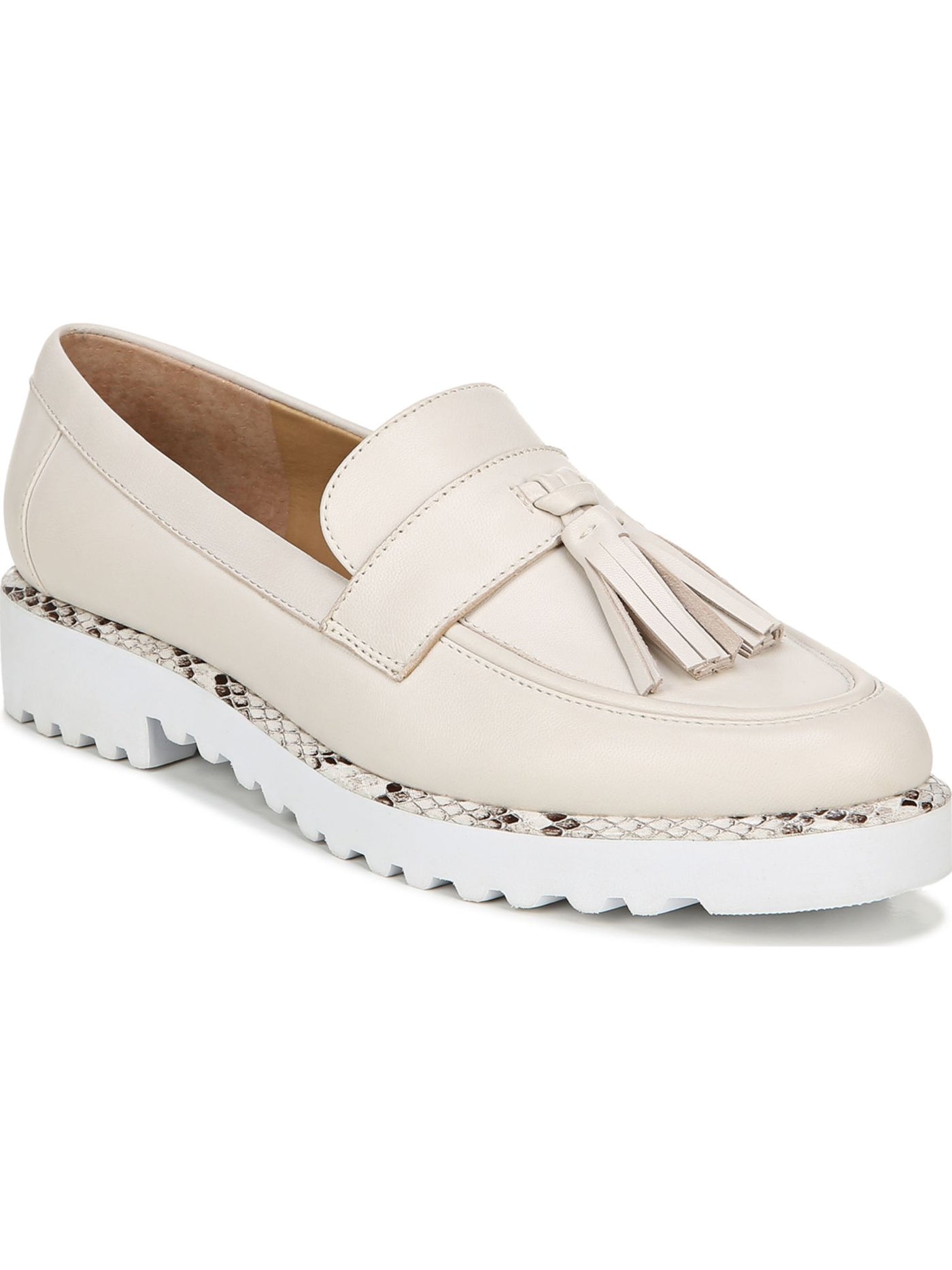FRANCO SARTO Womens Ivory Comfort Tasseled Lug Sole Carolynn Round Toe Block Heel Slip On Loafers Shoes 9 M