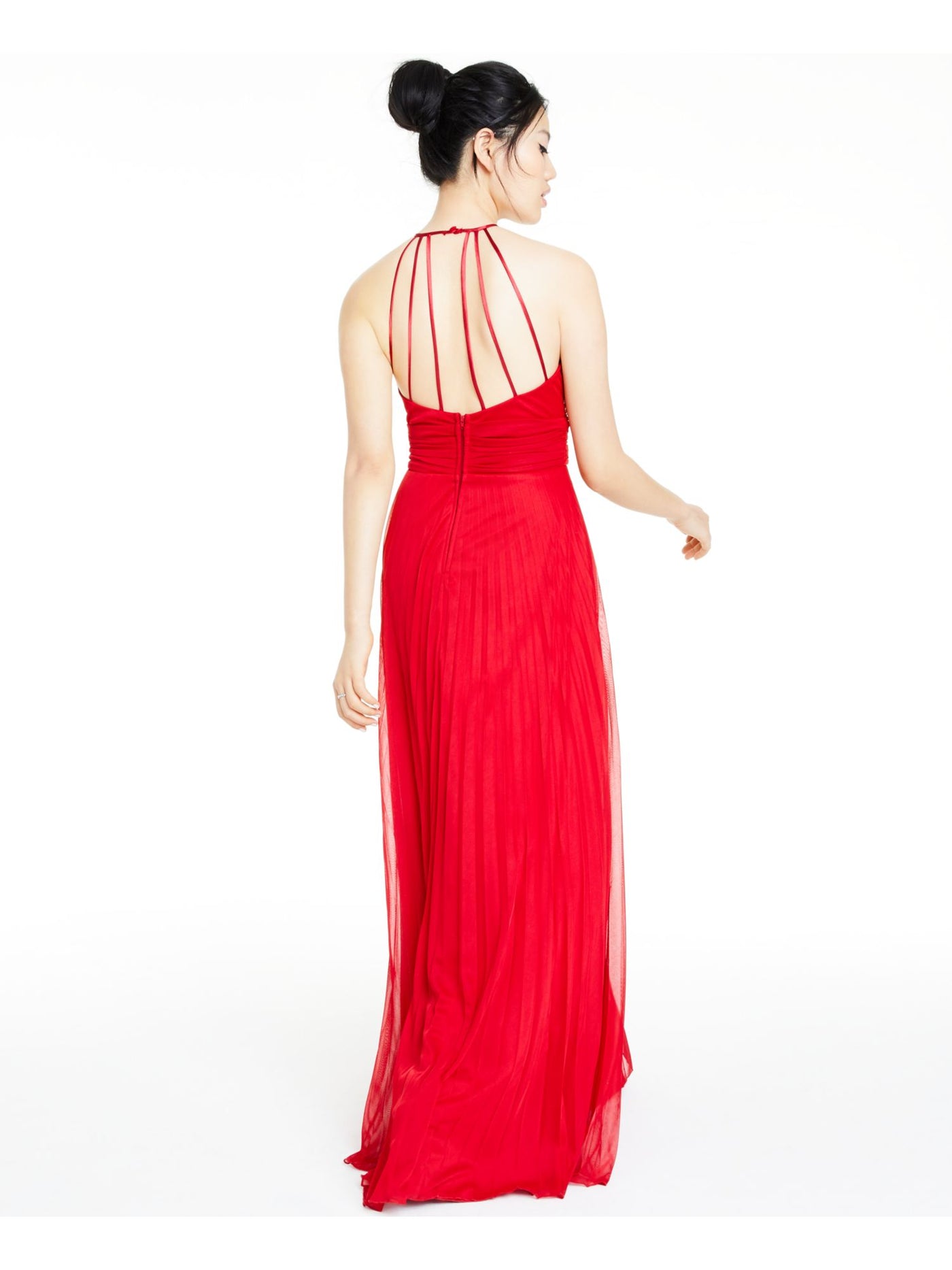 B DARLIN Womens Red Embellished Sleeveless Halter Full-Length Prom Fit + Flare Dress 0