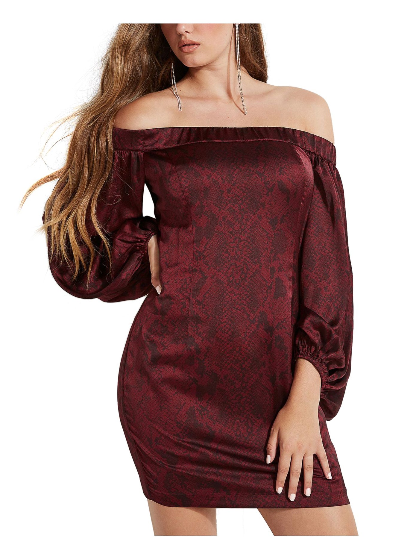 GUESS Womens Maroon Long Sleeve Off Shoulder Mini Cocktail Dress 6