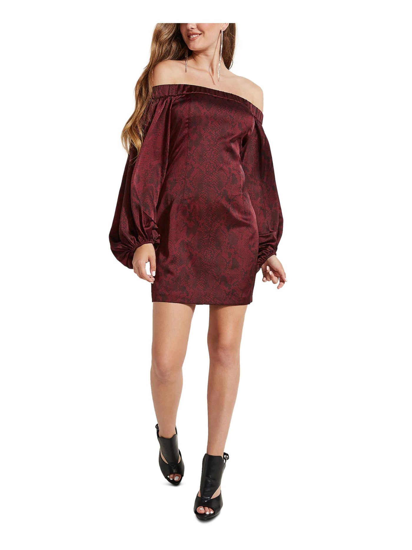 GUESS Womens Maroon Long Sleeve Off Shoulder Mini Cocktail Dress 6