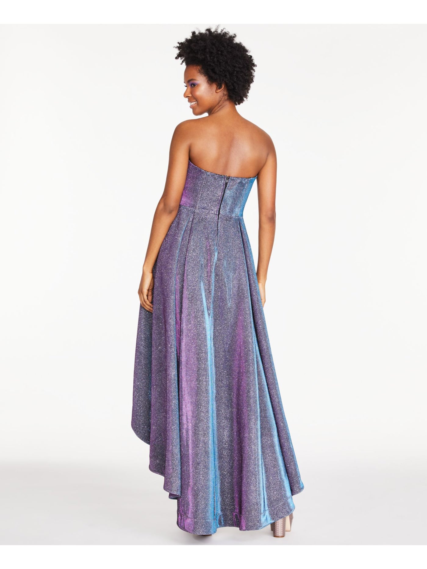 SPEECHLESS Womens Glitter Zippered Sleeveless Strapless Full-Length Prom Hi-Lo Dress