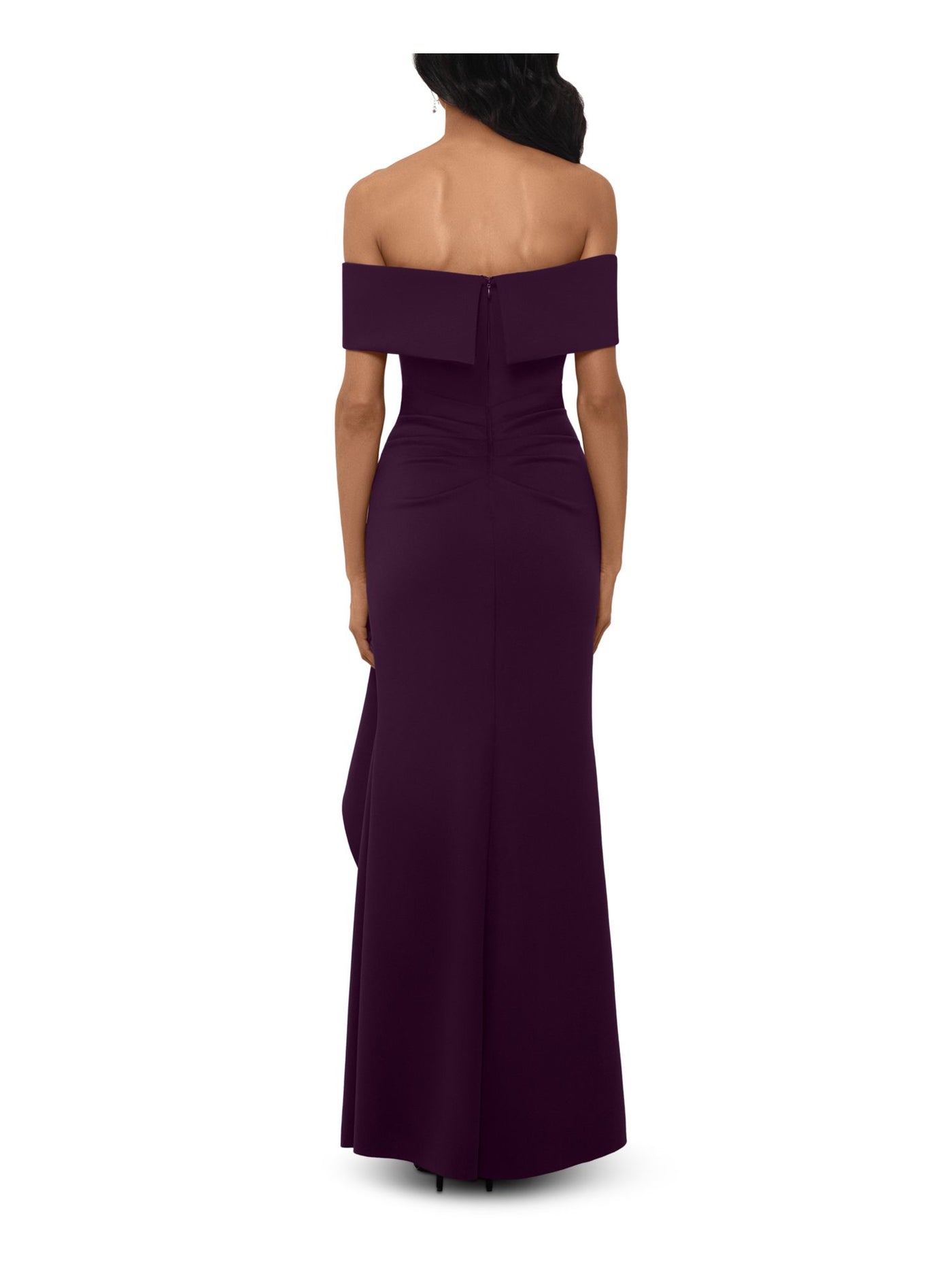 XSCAPE Womens Purple Ruffled Short Sleeve Off Shoulder Full-Length Evening Sheath Dress 6