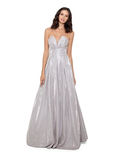 BETSY & ADAM Womens Glitter Zippered Metallic Illusion Ball Gown Sleeveless Sweetheart Neckline Full-Length Formal Fit + Flare Dress