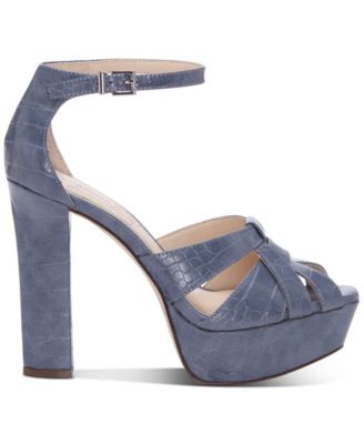 JESSICA SIMPSON Womens Blue Croc 1" Platform Strappy Ankle Strap Padded Mishka Square Toe Sculpted Heel Buckle Dress Sandals Shoes M