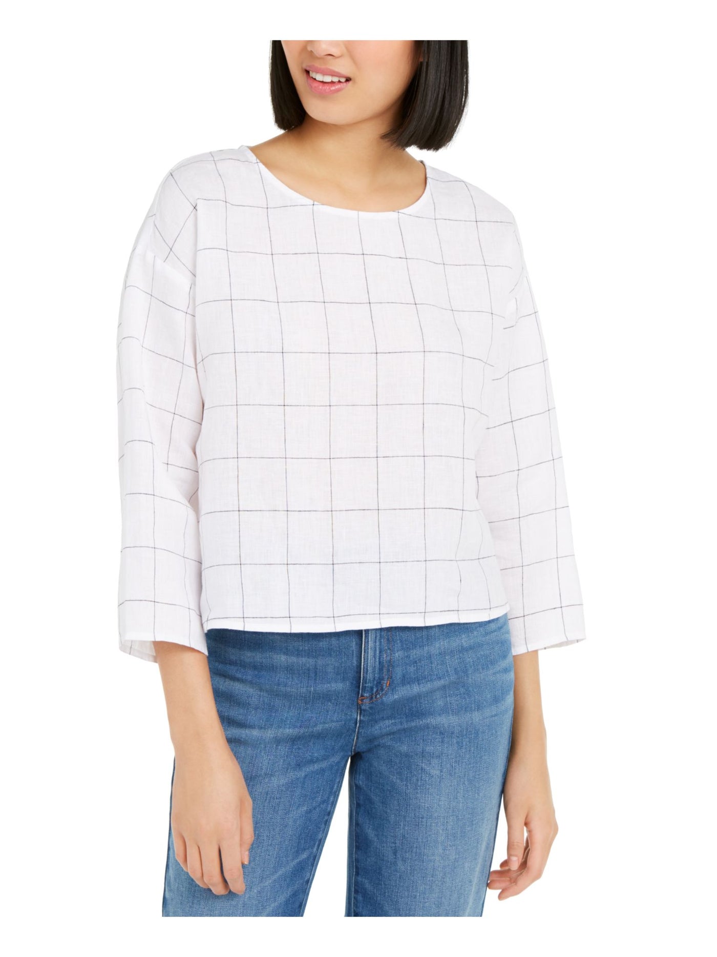 EILEEN FISHER Womens White 3/4 Sleeve Crew Neck Top XS\TP