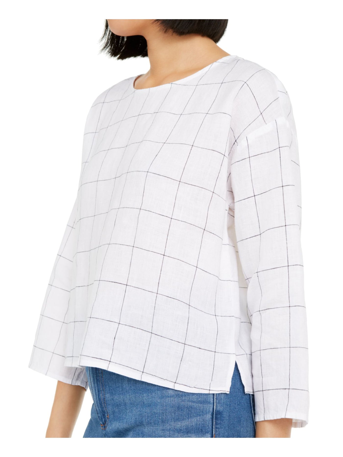 EILEEN FISHER Womens White 3/4 Sleeve Crew Neck Top XS\TP