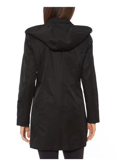 JONES NY Womens Black Pocketed Zippered Hooded Snap-collar Water-resista Raincoat M
