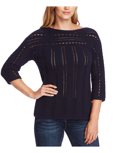 VINCE CAMUTO Womens Open Knit Long Sleeve Boat Neck Sweater