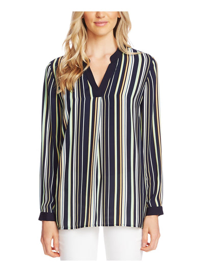 VINCE CAMUTO Womens Navy Striped Long Sleeve V Neck Tunic Top XS