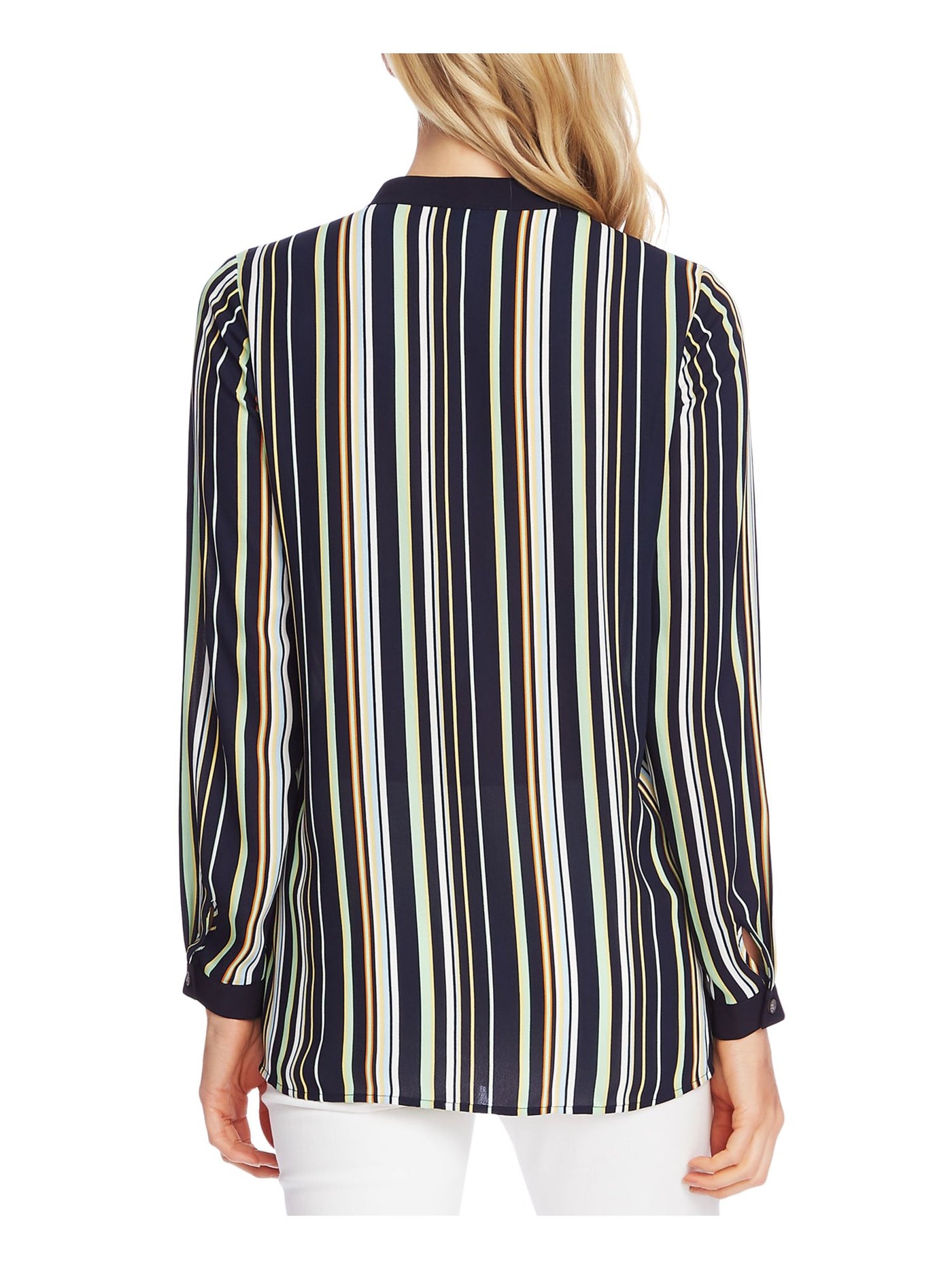 VINCE CAMUTO Womens Navy Striped Long Sleeve V Neck Tunic Top XS