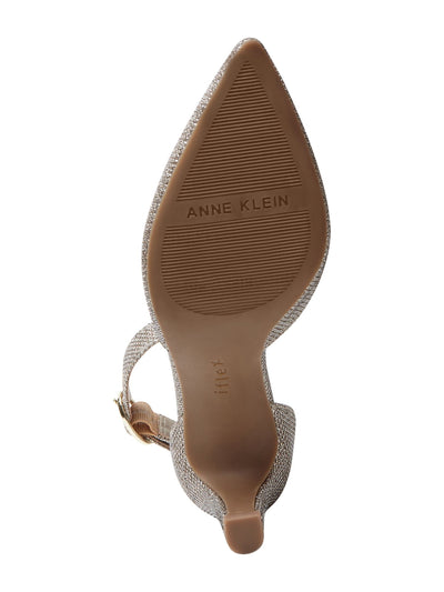 ANNE KLEIN Womens Gold Dorsay Glitter Adjustable Cushioned Knell Pointed Toe Block Heel Buckle Dress Pumps Shoes 9.5 M