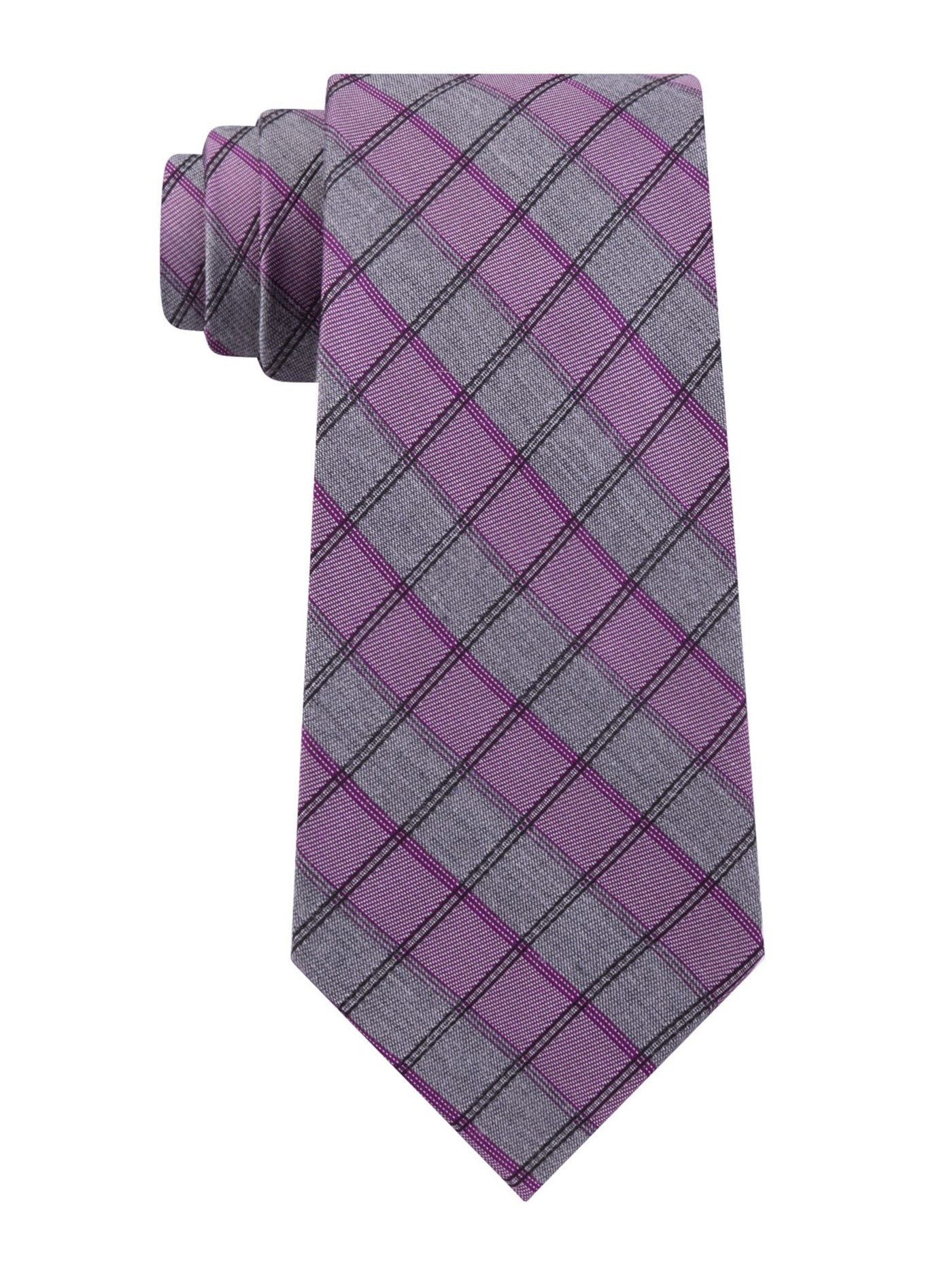 CALVIN KLEIN Mens Purple Framed Gingham Slim Neck Tie