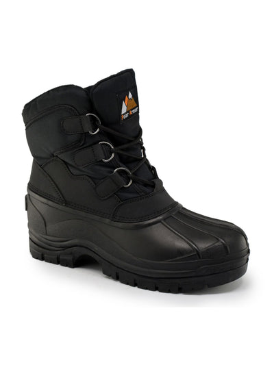 POLAR ARMOR Mens Black Mixed Media Water Resistant Padded Peak Round Toe Lace-Up Snow Boots 12