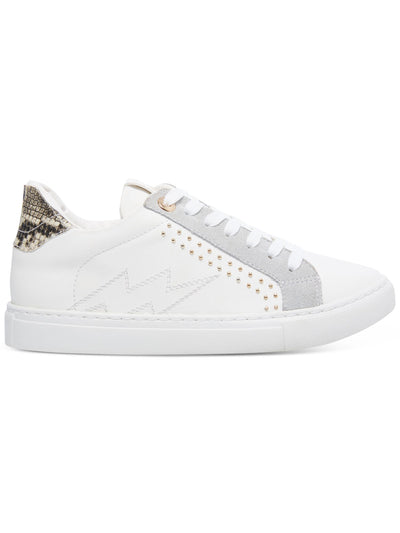 STEVE MADDEN Womens White Mixed Media  Contrasting Heel Tab Hidden Heel Studded Bianka Round Toe Lace-Up Athletic Sneakers 10 M
