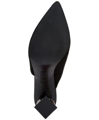ALFANI Womens Black Metallic Padded Junnee Pointed Toe Sculpted Heel Slip On Leather Heeled Mules Shoes M