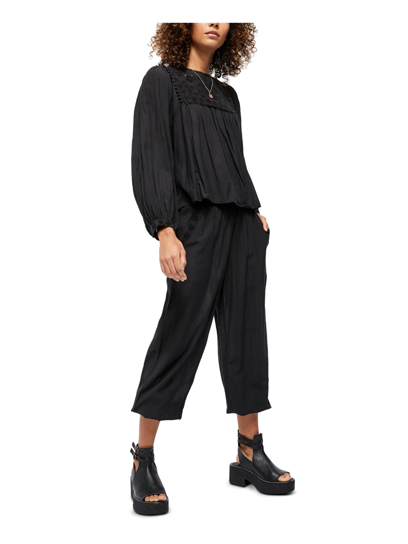 FREE PEOPLE Womens Black Heather Evening Cuffed Pants M