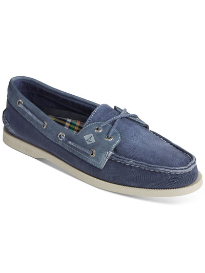SPERRY Mens Blue Faded Denim Non-Marking Non-Slip Round Toe Lace-Up Leather Boat Shoes 9 M