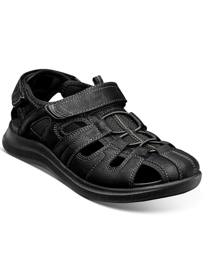 NUNN BUSH Mens Black Fisherman Design Perforated Adjustable Non Marking Lightweight Cut Out Stretch Rio Vista Round Toe Wedge Sandals Shoes 7 M