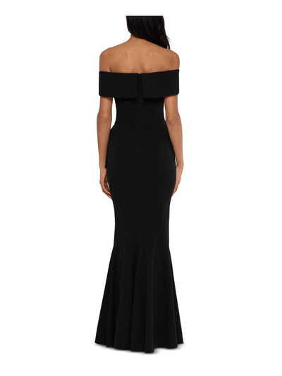 BETSY & ADAM Womens Black Zippered Cascade-ruffle Gown Short Sleeve Off Shoulder Full-Length Formal Mermaid Dress 4