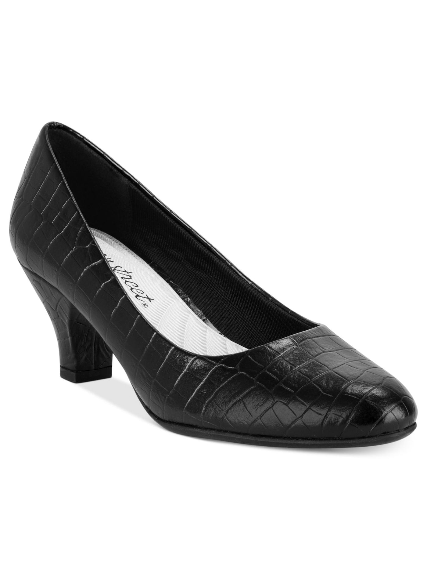 EASY STREET Womens Black Crocodile Embossed Cushioned Fabulous Round Toe Block Heel Slip On Dress Pumps Shoes 9.5 N
