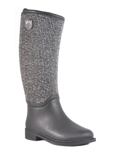 DAV Womens Black Knit Comfort Equestrian Water Resistant Moisture Wicking Cardiff Round Toe Block Heel Slip On Rain Boots 7