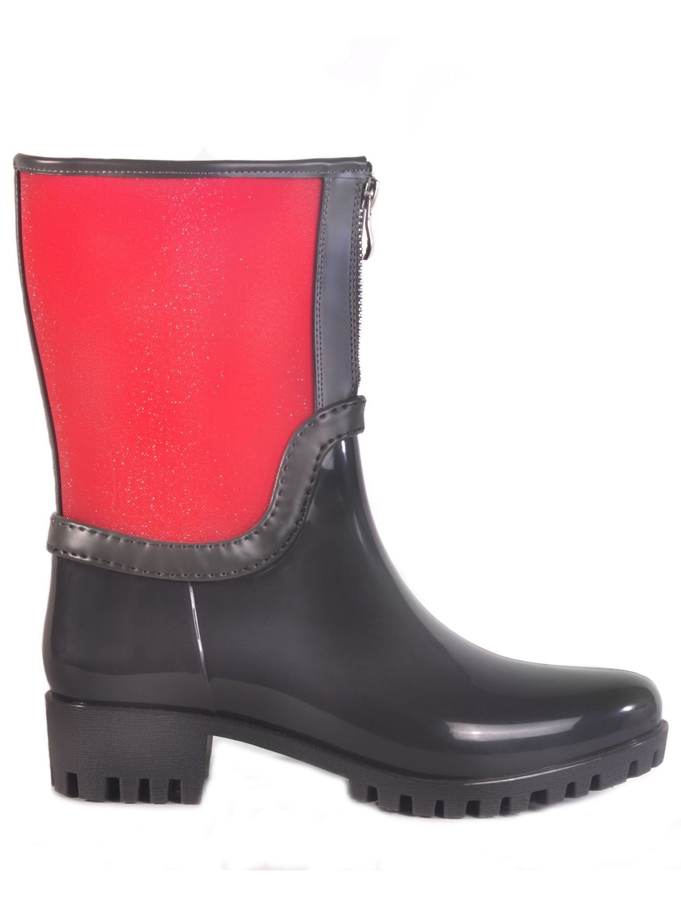 DAV Womens Red Comfort Glitter Translucent Shaft Lug Sole Water Resistant Dryden Round Toe Block Heel Zip-Up Rain Boots 40