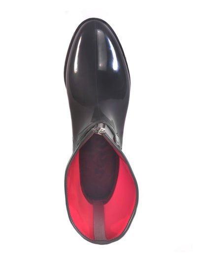 DAV Womens Red Comfort Glitter Translucent Shaft Lug Sole Water Resistant Dryden Round Toe Block Heel Zip-Up Rain Boots 40