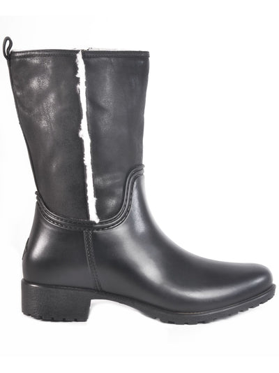 DAV Womens Black Water Resistant Equestrian Fold For Mid-Height Waterproof Cheyenne Pointed Toe Block Heel Zip-Up Rain Boots