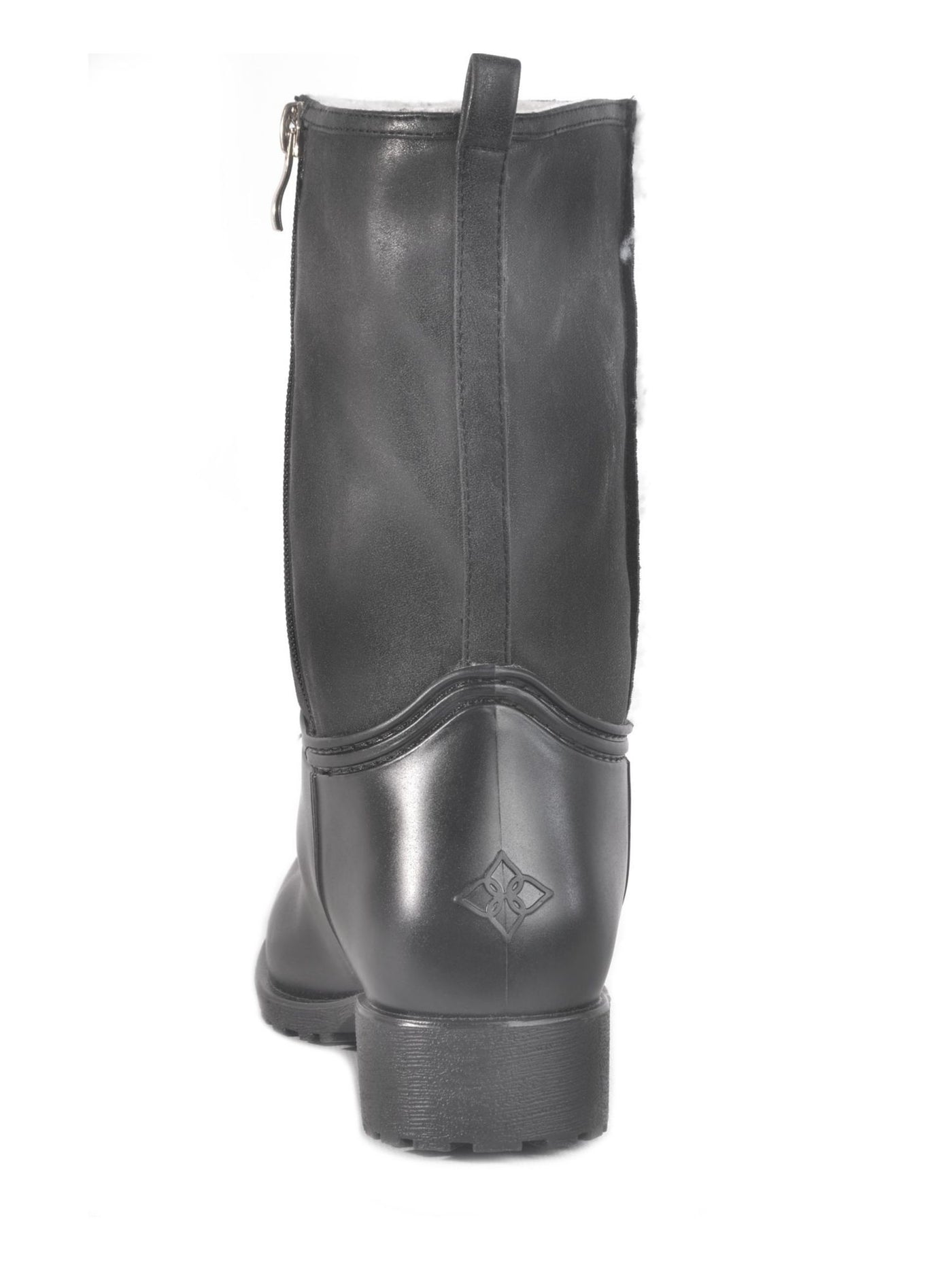 DAV Womens Black Water Resistant Equestrian Fold For Mid-Height Waterproof Cheyenne Pointed Toe Block Heel Zip-Up Rain Boots 8