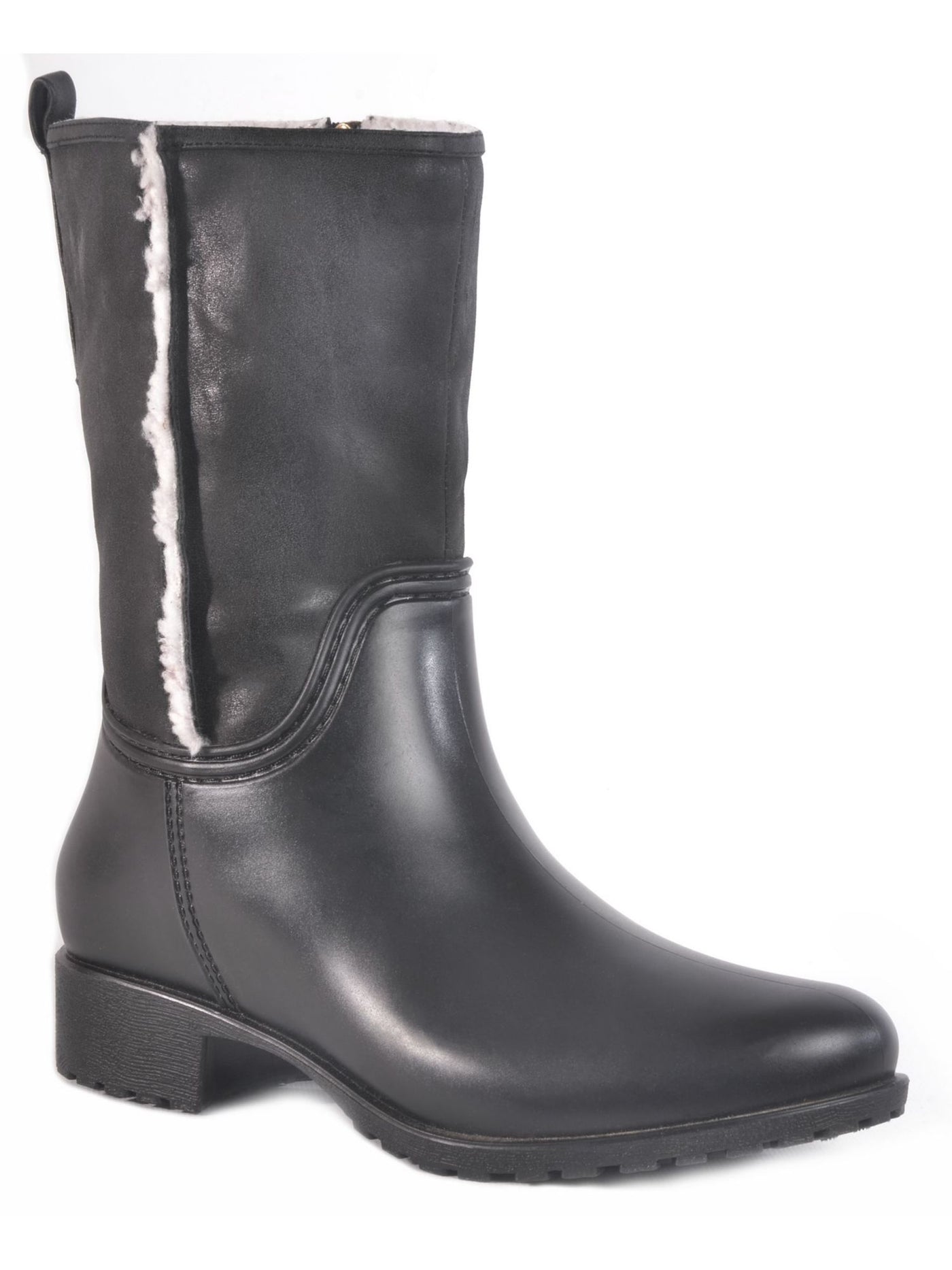 DAV Womens Black Moisture Wicking Cushioned Water Resistant Cheyenne Round Toe Block Heel Zip-Up Rain Boots 9