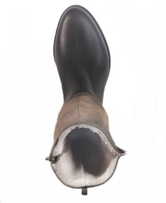 DAV Womens Black Brown Water Resistant Shaft Equestrian Styling Fold For Mid-Height Waterproof Cheyenne Pointed Toe Block Heel Zip-Up Rain Boots 6 M