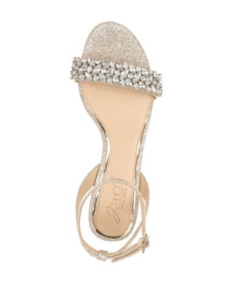 JEWEL BADGLEY MISCHKA Womens Gold Ankle Strap Glitter Bellevue Round Toe Wedge Buckle Dress Sandals Shoes M