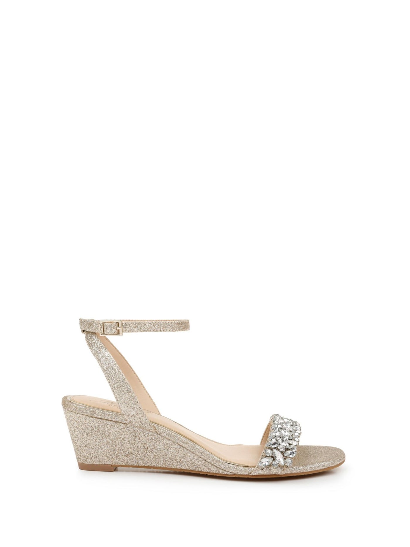 JEWEL BADGLEY MISCHKA Womens Gold Ankle Strap Glitter Bellevue Round Toe Wedge Buckle Dress Sandals Shoes 8 M