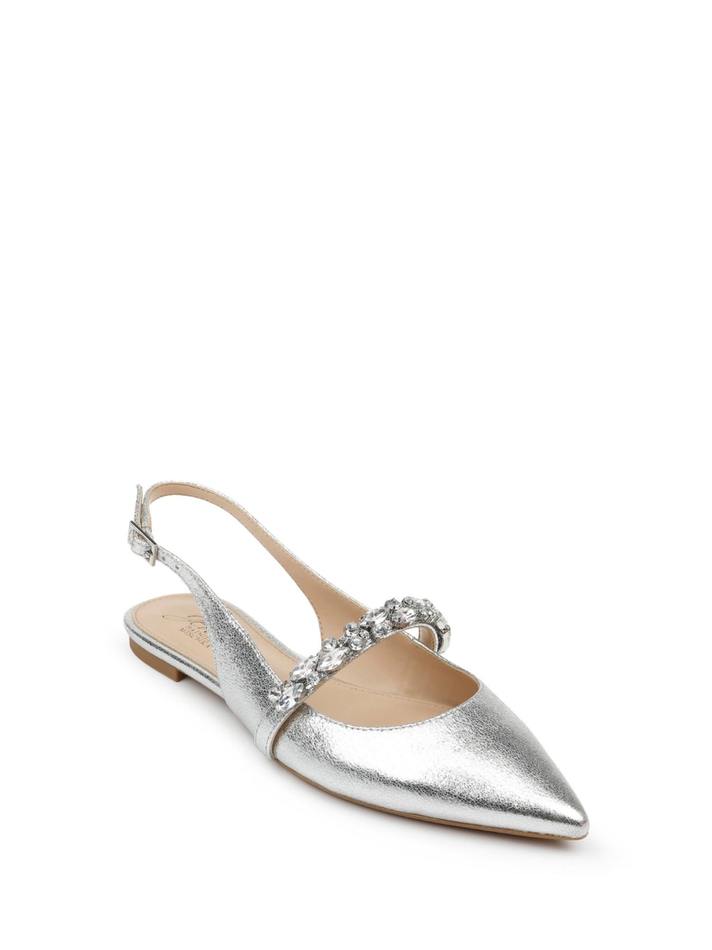 JEWEL BADGLEY MISCHKA Womens Silver Rhinestone Cushioned Bambi Pointed Toe Block Heel Buckle Flats Shoes 8.5