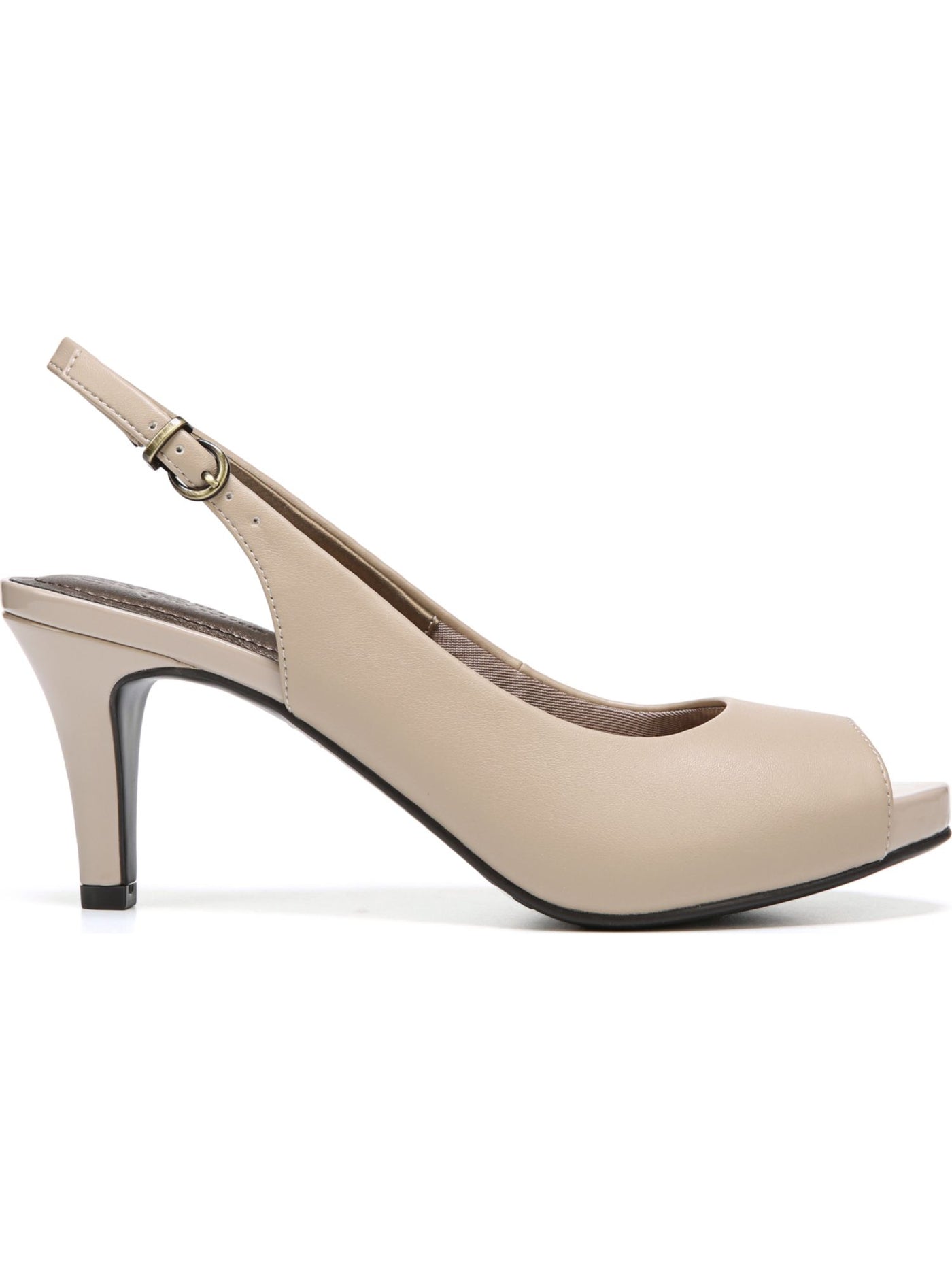 LIFE STRIDE Womens Beige Traction Sole Comfort Teller Peep Toe Stiletto Slip On Slingback Sandal 8 W