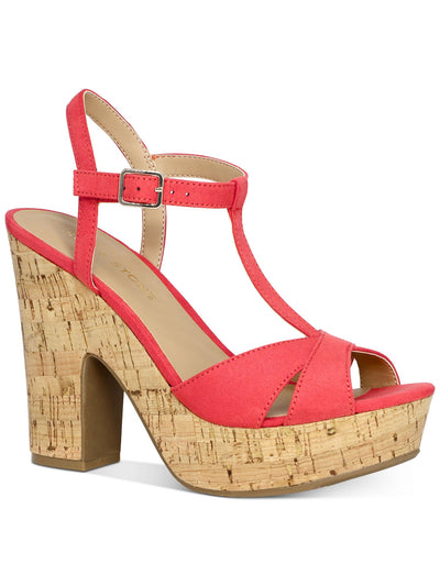 SUN STONE Womens Coral 1" Platform Cushioned Strappy T-Strap Slip Resistant Jamie Block Heel Buckle Slingback 11 M